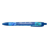 Blauw Wit Bloemen Moderne Bloemen Personaliseren Zwarte Inkt Pen (Bodem)