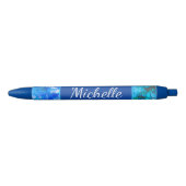 Blauw Wit Bloemen Moderne Bloemen Personaliseren Zwarte Inkt Pen (Voorkant)