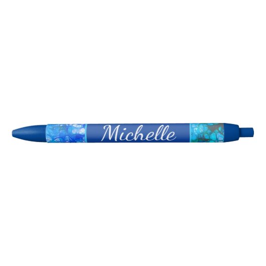 Blauw Wit Bloemen Moderne Bloemen Personaliseren Zwarte Inkt Pen (Voorkant)