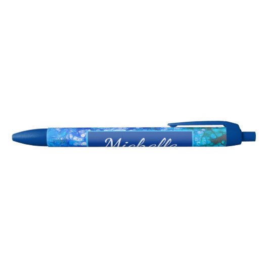 Blauw Wit Bloemen Moderne Bloemen Personaliseren Zwarte Inkt Pen (Bovenkant)