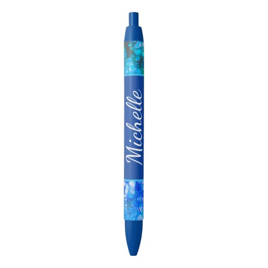 Blauw Wit Bloemen Moderne Bloemen Personaliseren Zwarte Inkt Pen (Voorkant Verticaal)