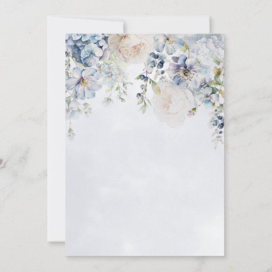 Blauw & Wit Bloemen Moderne Bruidsbrunch Kaart (Achterkant)
