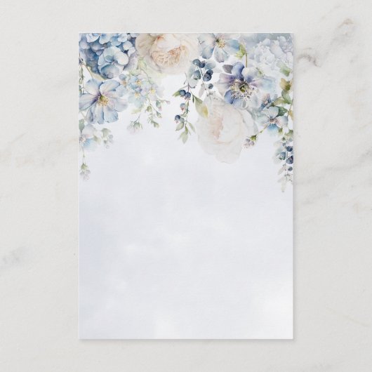 Blauw & Wit Bloemen Moderne Receptie Informatiekaartje (Achterkant)