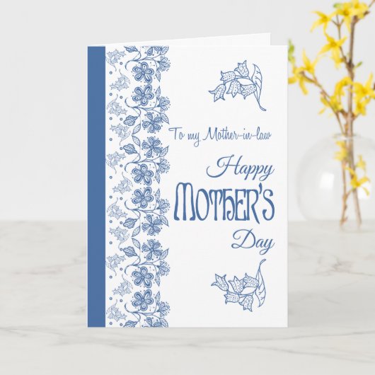 Blauw Wit Bloemen Moederdag Kaart schoonmoeder (Gele Bloem)
