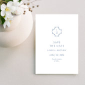 Blauw & Wit Bloemen Monogrammed Wedding Flat Save The Date