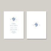 Blauw & Wit Bloemen Monogrammed Wedding Flat Save The Date