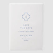 Blauw & Wit Bloemen Monogrammed Wedding Flat Vellum Uitnodigingen (Voorkant)