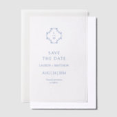 Blauw & Wit Bloemen Monogrammed Wedding Flat Vellum Uitnodigingen (Offset)