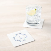 Blauw & Wit Bloemen Monogrammed Wedding Kartonnen Onderzetters (Insitu)