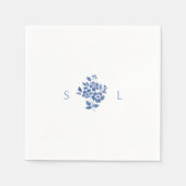 Blauw & Wit Bloemen Monogrammed Wedding Servet (Voorkant)