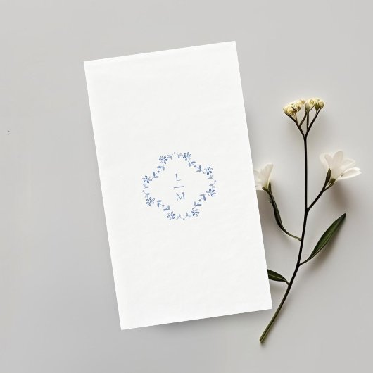 Blauw & Wit Bloemen Monogrammed Wedding Servet