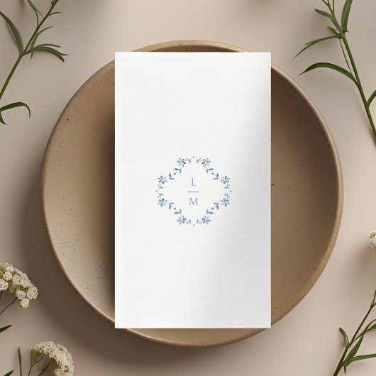 Blauw & Wit Bloemen Monogrammed Wedding Servet