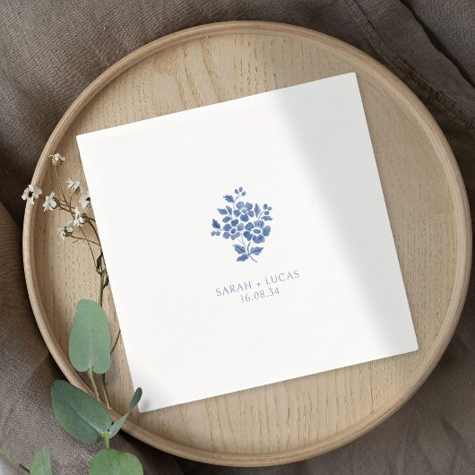 Blauw & Wit Bloemen Monogrammed Wedding Servet