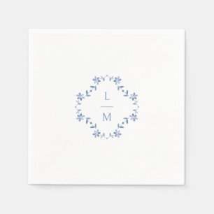 Blauw & Wit Bloemen Monogrammed Wedding Servet