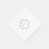 Blauw & Wit Bloemen Monogrammed Wedding Servet (Hoek)