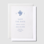 Blauw & Wit Bloemen Monogrammed Wedding Vellum Uitnodigingen (Offset)