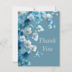 Blauw & Wit Bloemen op Grijs Blauw Dank u Kaart