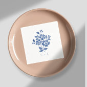 Blauw & Wit Bloemen Paar Initialen bruiloft Servet