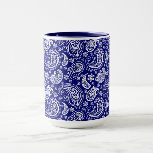 Blauw & Wit  Bloemen Paisley Design Mok (Midden)