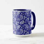 Blauw & Wit  Bloemen Paisley Design Mok (Voorkant rechts)