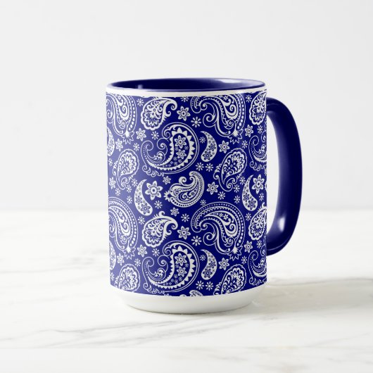 Blauw & Wit  Bloemen Paisley Design Mok (Voorkant rechts)