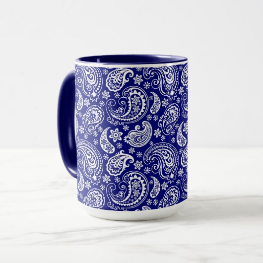 Blauw & Wit  Bloemen Paisley Design Mok (Voorkant links)