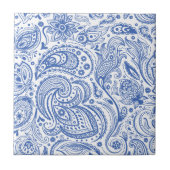 Blauw & Wit  Bloemen Paisley Patroon Tegeltje (Voorkant)