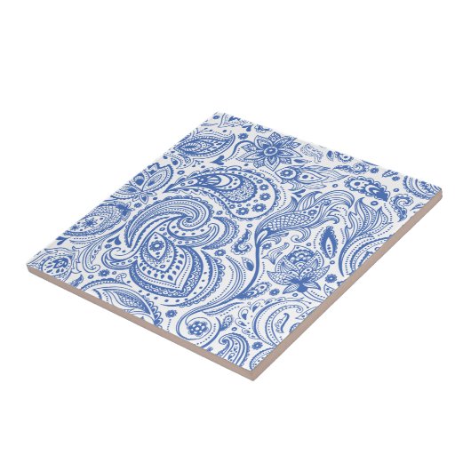 Blauw & Wit  Bloemen Paisley Patroon Tegeltje (Zijkant)