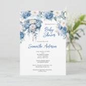 Blauw Wit Bloemen Paraplu Boy Baby shower Kaart (Staand voorkant)