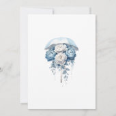 Blauw Wit Bloemen Paraplu Boy Baby shower Kaart (Achterkant)