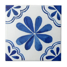 Blauw & Wit Bloemen Patroon Mediterraan Tegeltje