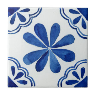 Blauw & Wit Bloemen Patroon Mediterraan Tegeltje
