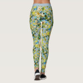  Blauw Wit Bloemen Patroon Yoga Leggings (Achterkant)