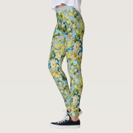  Blauw Wit Bloemen Patroon Yoga Leggings