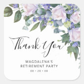 Blauw Wit Bloemen Pensioenfeest Dank u Vierkante Sticker (Voorkant)