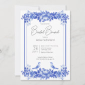 Blauw & Wit Bloemen Porselein Bridal Brunch Kaart (Voorkant)