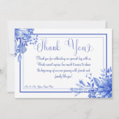 Blauw & Wit Bloemen Porselein Bruiloft Bedankkaart (Voorkant)