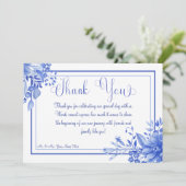 Blauw & Wit Bloemen Porselein Bruiloft Bedankkaart (Staand voorkant)