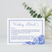 Blauw & Wit Bloemen Porselein Bruiloft Details Informatiekaartje (Staand voorkant)