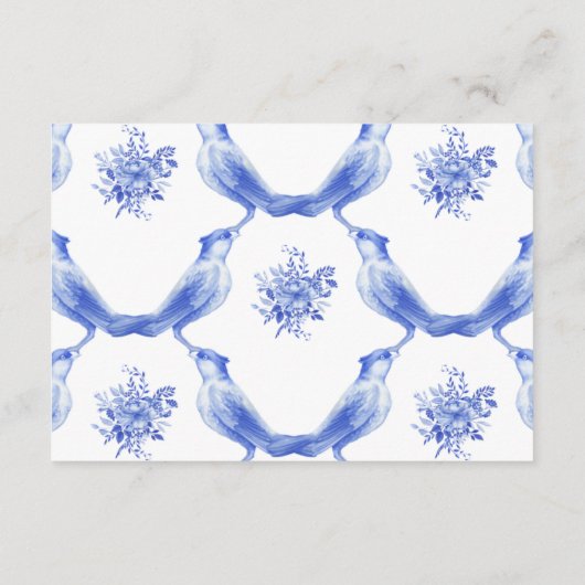 Blauw & Wit Bloemen Porselein Bruiloft Details Informatiekaartje (Achterkant)