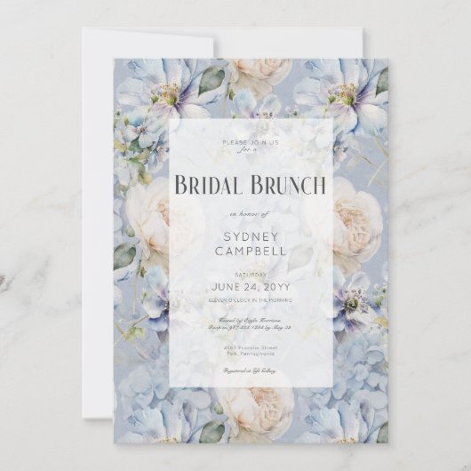 Blauw & Wit Bloemen Rustieke Romantische Bruids Br Kaart (Voorkant)