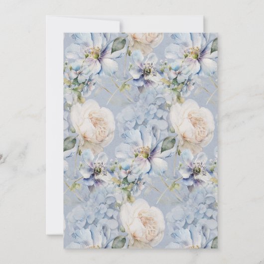 Blauw & Wit Bloemen Rustieke Romantische Bruids Br Kaart (Achterkant)