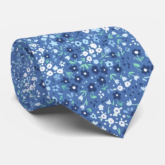 Blauw Wit Bloemen Stropdas Hand getekend voor Home (Opgerold)