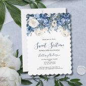Blauw Wit Bloemen Sweet Sixteen 16 Verjaardag Kaart