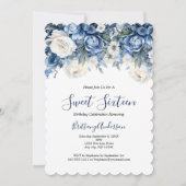 Blauw Wit Bloemen Sweet Sixteen 16 Verjaardag Kaart (Voorkant)