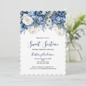 Blauw Wit Bloemen Sweet Sixteen 16 Verjaardag Kaart (Staand voorkant)