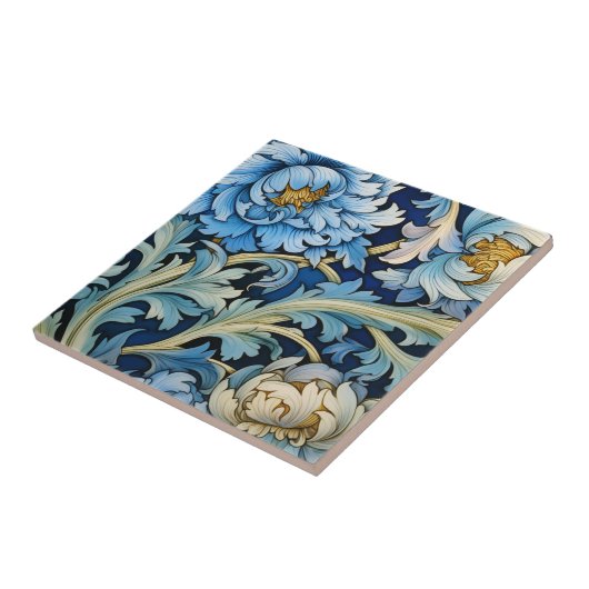 Blauw & Wit  Bloemen Tegeltje (Zijkant)