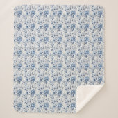 Blauw Wit Bloemen Toile Chinoiserie Waterverf Sherpa Deken (Voorkant)