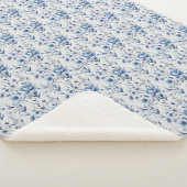 Blauw Wit Bloemen Toile Chinoiserie Waterverf Sherpa Deken (3/4)