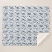 Blauw Wit Bloemen Toile Chinoiserie Waterverf Sherpa Deken (Voorkant (horizontaal))